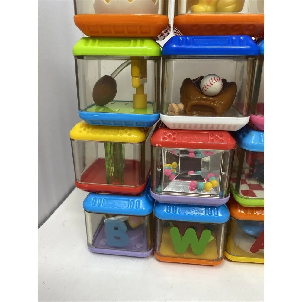 Fisher Price Peek A Boo Building Blocks Animals Sensory Play Toy Set Lot 27